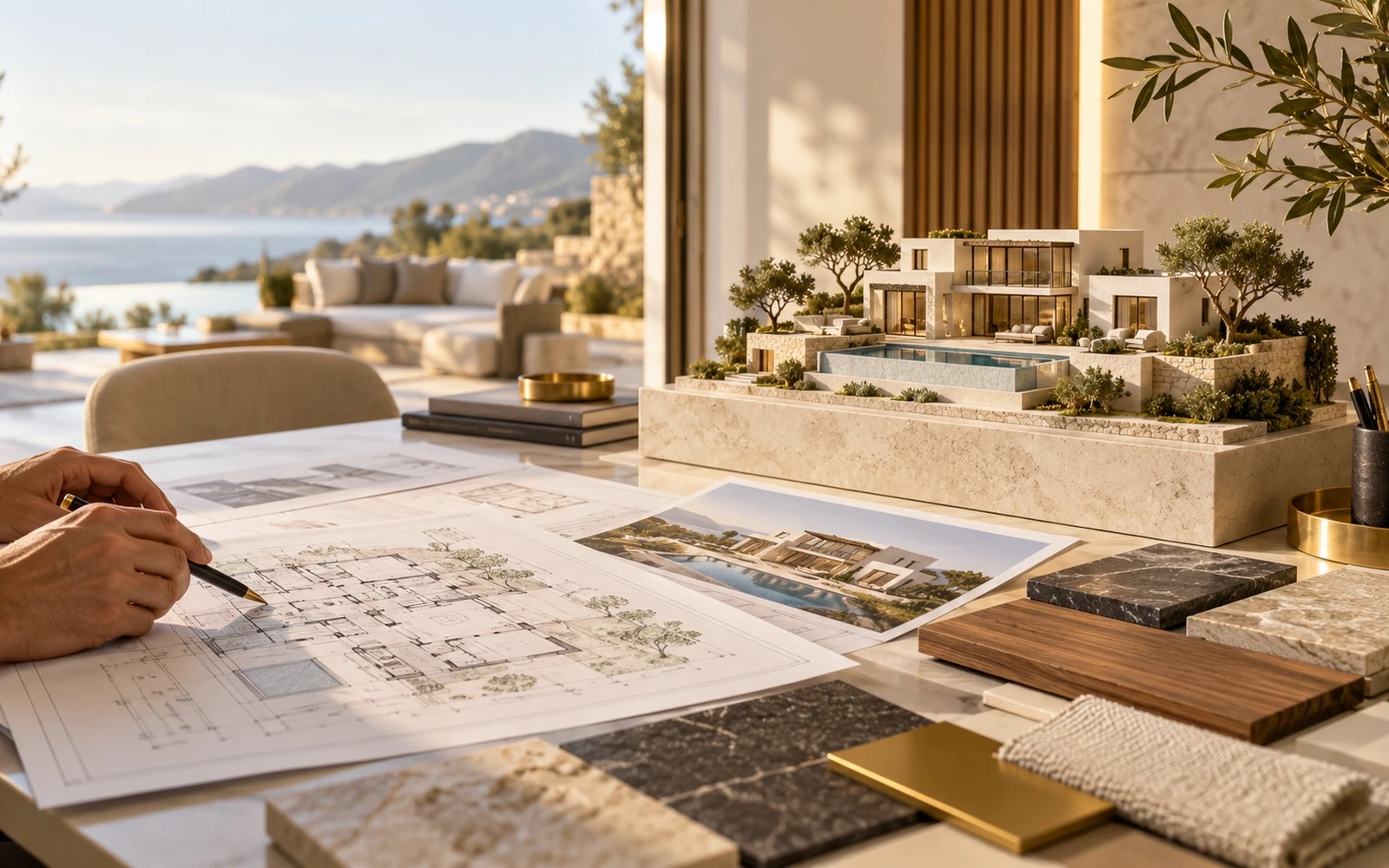 Villa upgrade and repositioning — architectural plans, model and material palette
